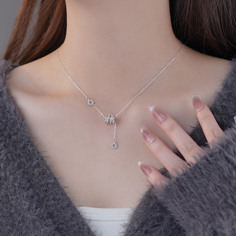 New design of sterling silver and diamond necklace with elegant pendant and sweater chain