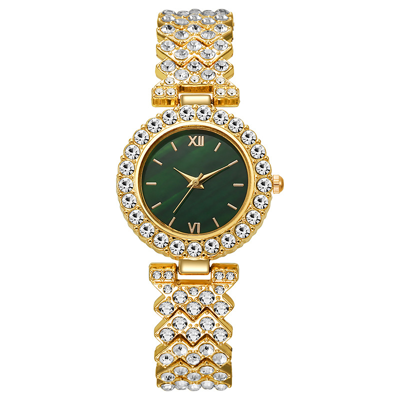 New diamond-encrusted fuchsia green dial women's bracelet watch, a niche high-end timepiece.