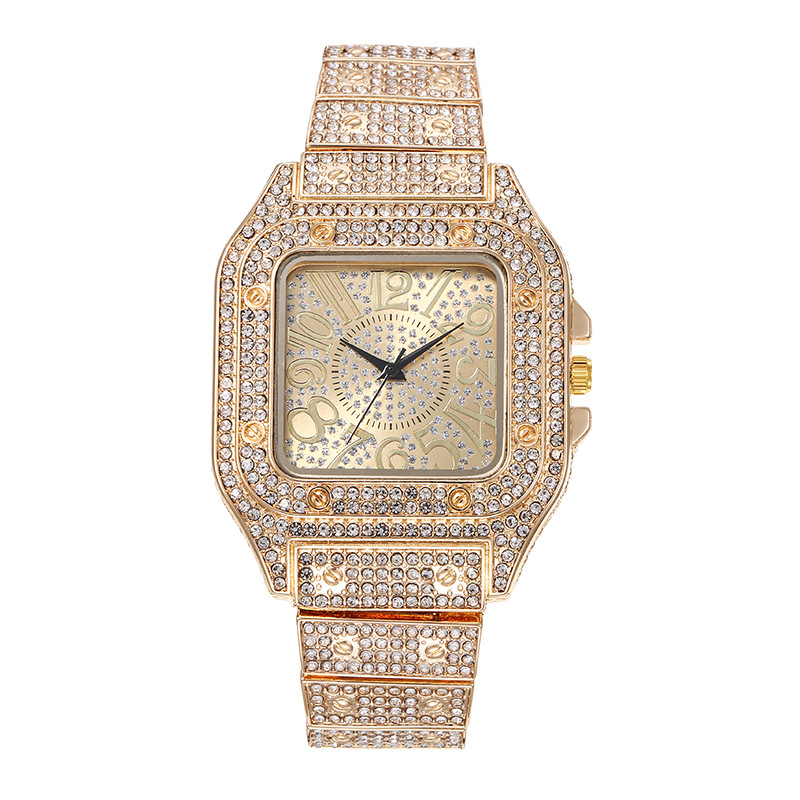 Stylish square diamond-set full diamond numeral watch for women, quartz watch