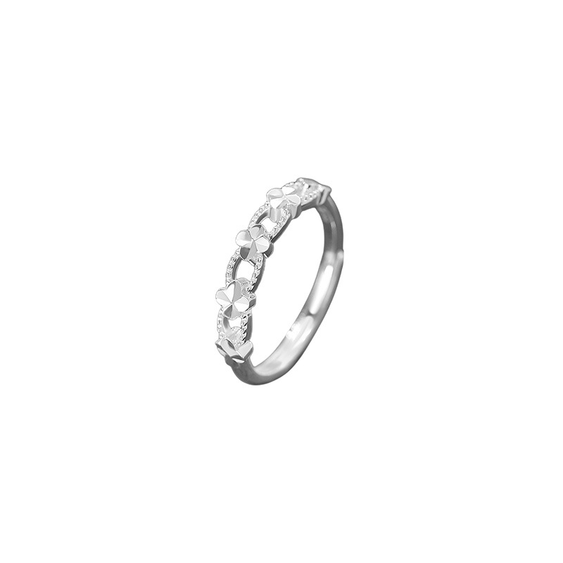 Sterling silver lucky four-leaf clover openwork ring, sweet and simple, forest-style niche jewelry.
