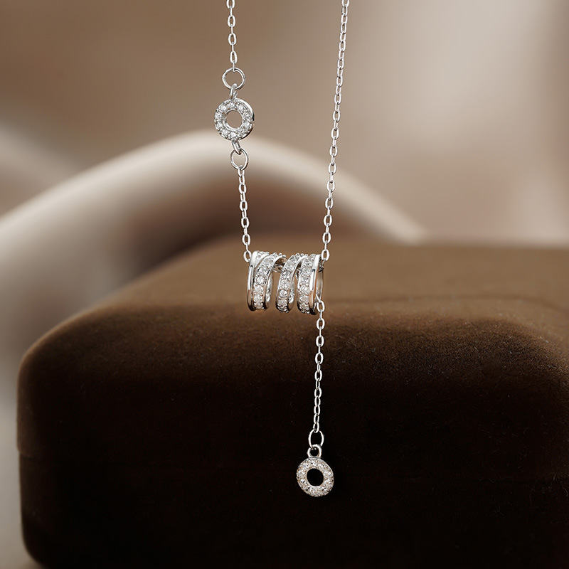 New design of sterling silver and diamond necklace with elegant pendant and sweater chain