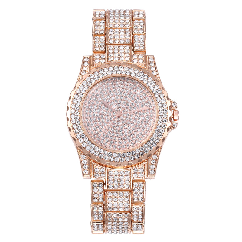 Steel strap diamond-encrusted women's watch with starry sky pattern, crystal alloy, three-color gold quartz watch
