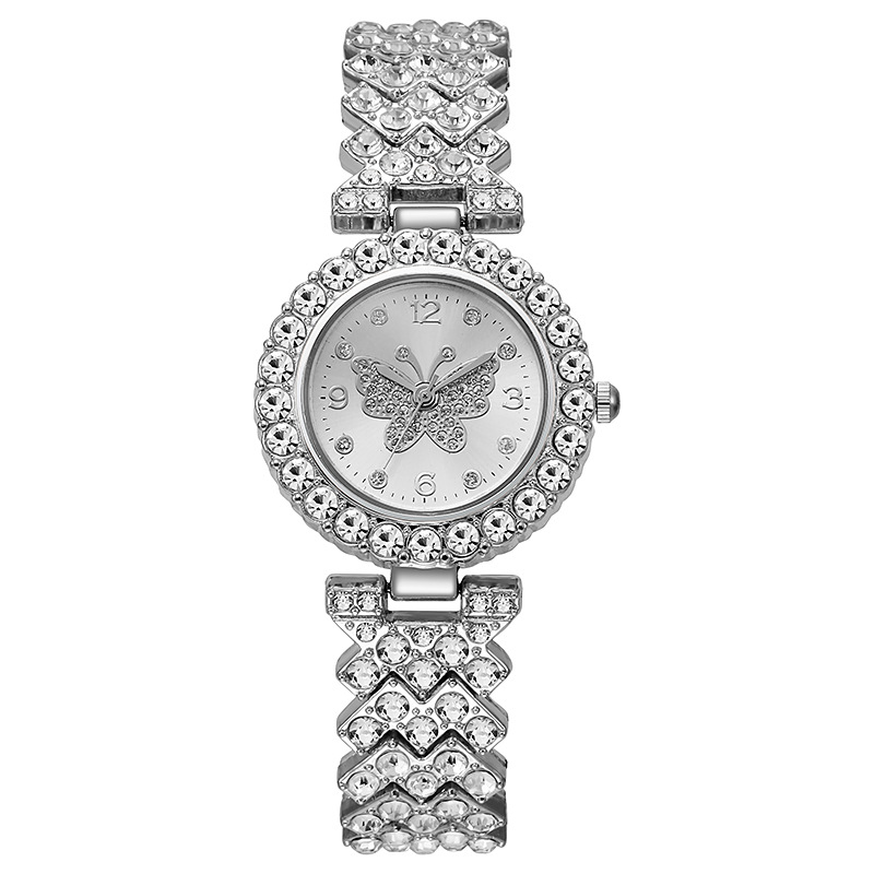 New Butterfly Series Fashionable Women's Diamond-set Numerical Quartz Watch with Stainless Steel Strap