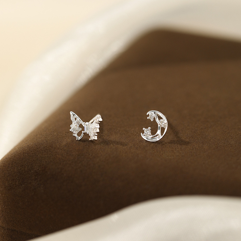 Sterling silver butterfly and moon earrings, a unique design, sweet and fresh style for women.