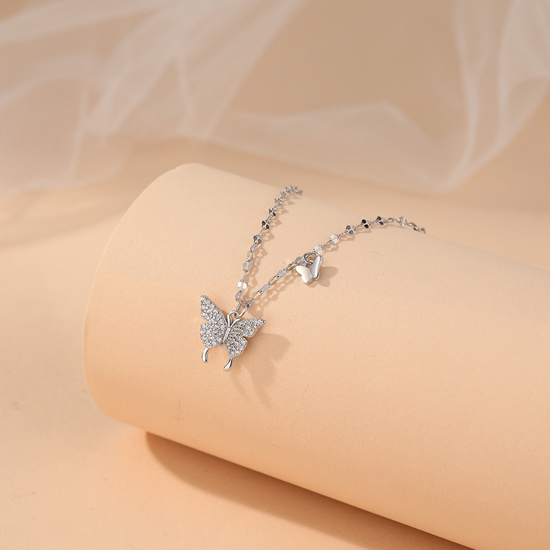 New sterling silver butterfly necklace with unique design, pendant clavicle chain.