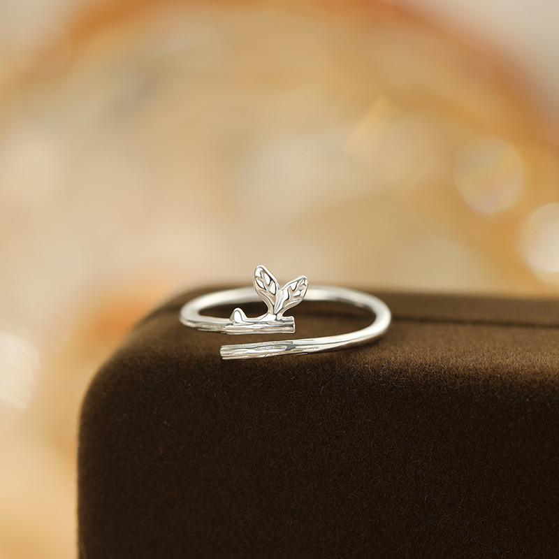 Branch, leaf, and bud open ring, elegant and gentle jewelry