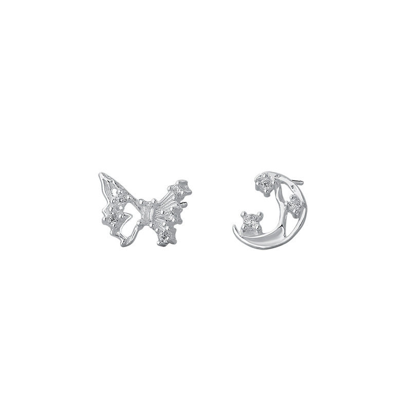 Sterling silver butterfly and moon earrings, a unique design, sweet and fresh style for women.