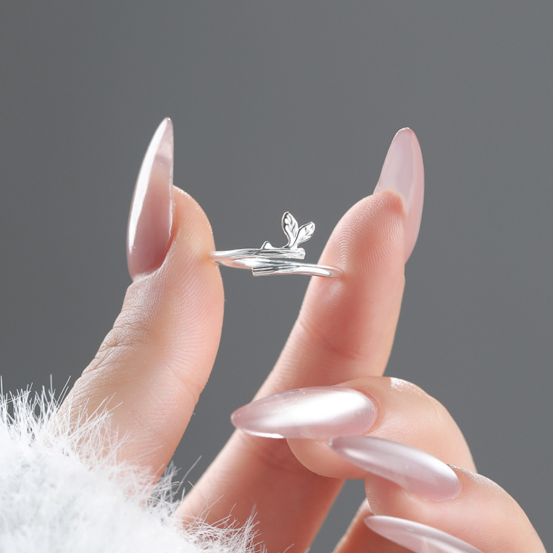 Branch, leaf, and bud open ring, elegant and gentle jewelry