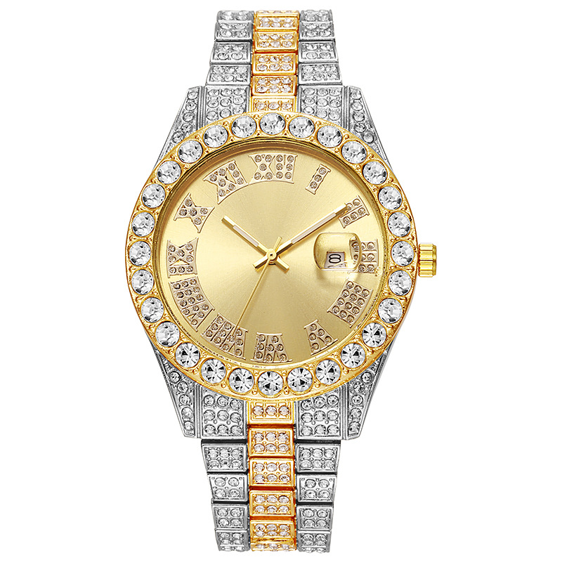 Men's personalized hip-hop style diamond-set quartz watch