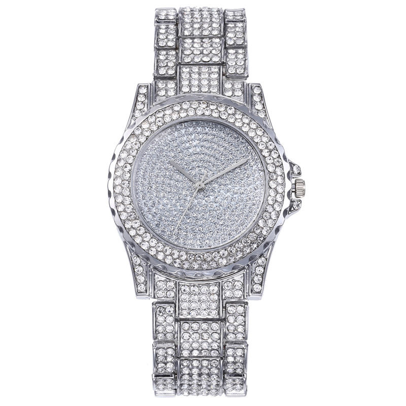 Steel strap diamond-encrusted women's watch with starry sky pattern, crystal alloy, three-color gold quartz watch