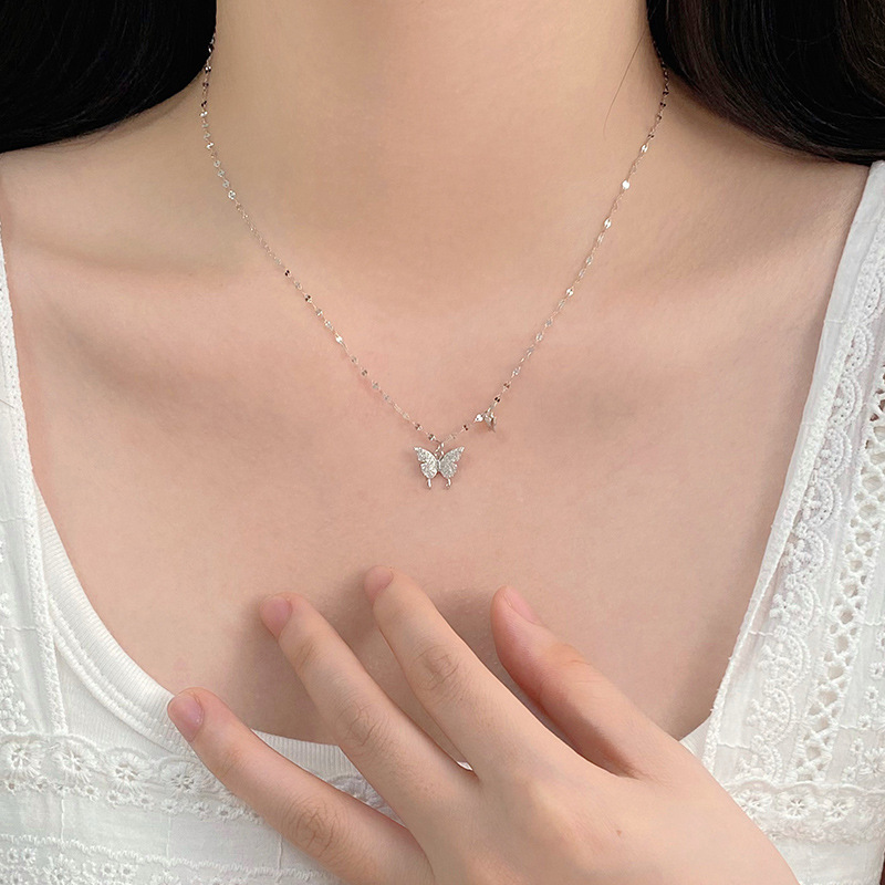 New sterling silver butterfly necklace with unique design, pendant clavicle chain.
