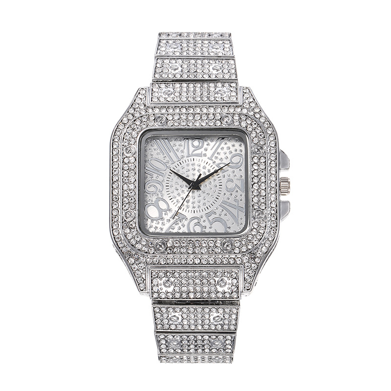 Stylish square diamond-set full diamond numeral watch for women, quartz watch