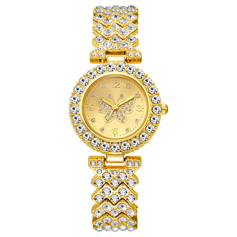 New Butterfly Series Fashionable Women's Diamond-set Numerical Quartz Watch with Stainless Steel Strap